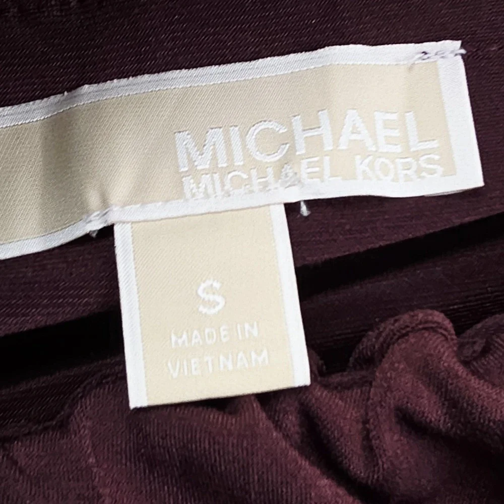 Michael Michael Kors Dress Womens S Burgundy Ruffle Belted Long‎ Sleeve Casual